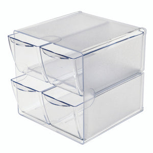 Deflecto clear stackable 4-drawer cube organiser, front view