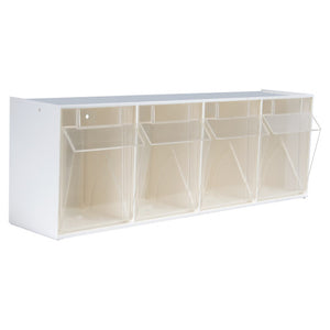 Deflecto cream 4-bin tilt bin storage system, front view