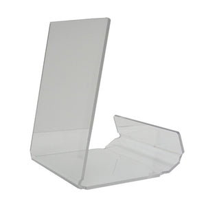 Deflecto clear universal book and product display stand, front view