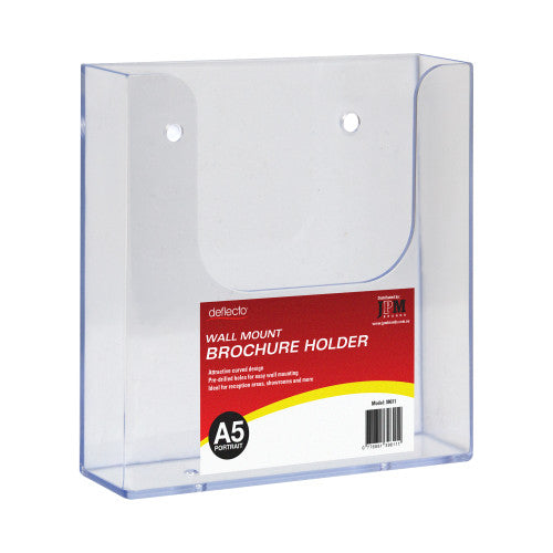 Deflecto A5 wall-mount brochure holder, front view