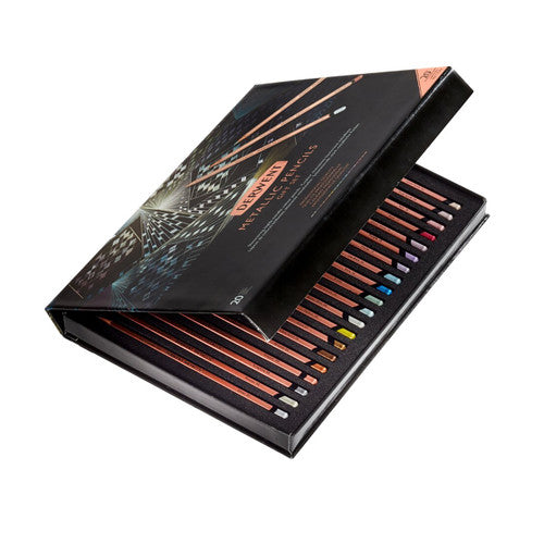 Derwent Academy 20th Anniversary Metallic Pencils Assorted Set of 20. Hexagonal barrel detail of Derwent metallic pencil showing grip design.