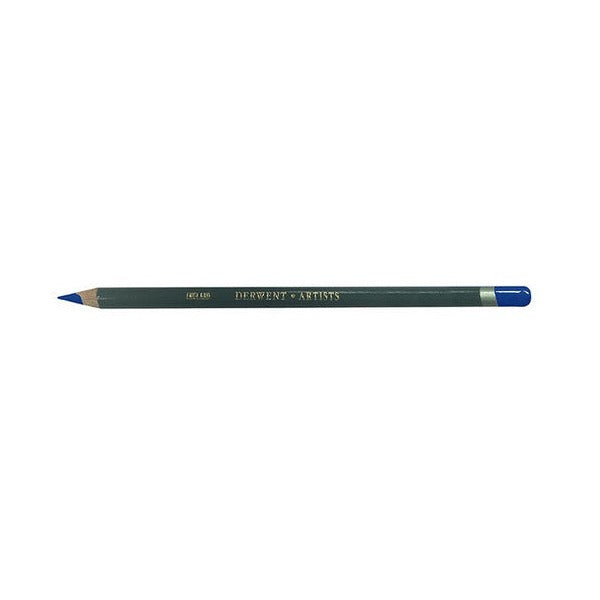 Derwent Artists Pencil Cobalt Blue Box of 6. Close-up of Derwent Artists Pencil showing the aquamarine barrel and double-dipped end.