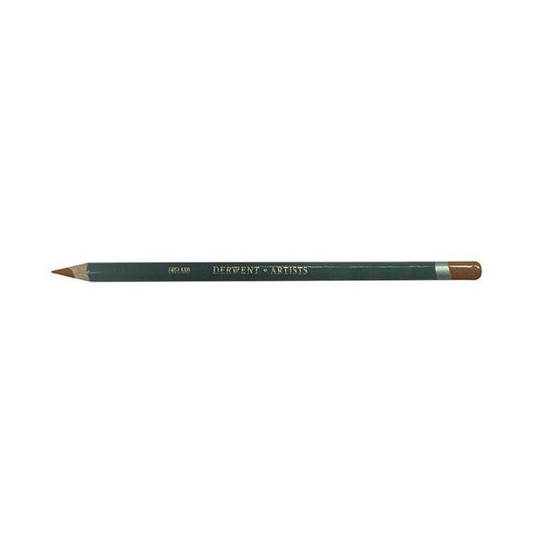 Derwent Artists Pencil Copper Beech Box of 6. Close-up of Derwent Artists Pencil showing deep aquamarine barrel and double-dipped end.