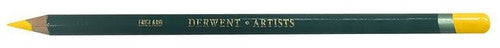 Derwent Artists Pencil Deep Cadmium Box of 6. Close-up of Derwent Artists Pencil tip showing Deep Cadmium colour swatch.