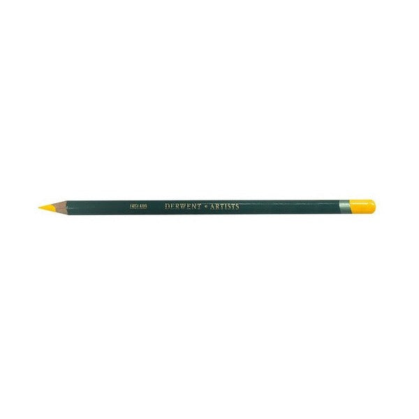 Derwent Artists Pencil Deep Chrome Box of 6. Close-up of Deep Chrome coloured pencil tip showing large colour strip.