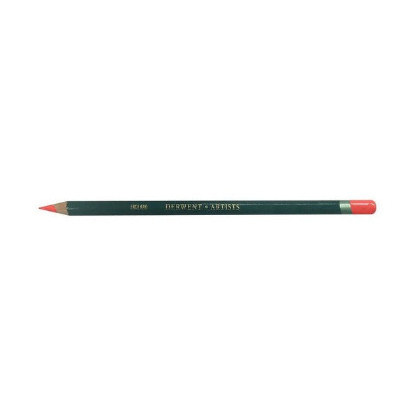 Derwent Artists Pencil Deep Vermilion Box of 6. Close-up of the Deep Vermilion pencil tip showing the large diameter colour strip.