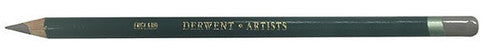 Derwent Artists Pencil Gunmetal Box of 6. Front of Derwent Artists Pencil Gunmetal retail box of 6