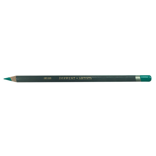 Derwent Artists Pencil Jade Green Box of 6. Derwent Artists Pencil Jade Green single pencil close-up showing colour strip.