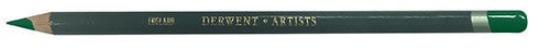 Derwent Artists Pencil Juniper Green Box of 6. Close-up of Derwent Artists Pencil tip showing Juniper Green colour.
