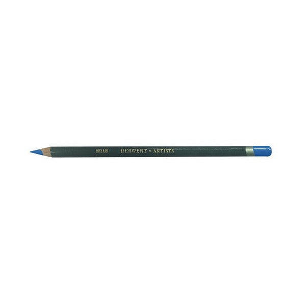 Derwent Artists Pencil Light Blue Box of 6. Close-up of the aquamarine barrel and double-dipped end of a Derwent Artists Pencil.