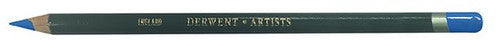 Derwent Artists Pencil Light Blue Box of 6. Close-up of the aquamarine barrel and double-dipped end of a Derwent Artists Pencil.