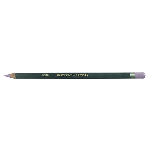 Derwent Artists Pencil Light Violet Box of 6. Close-up of Derwent Artists Pencil showing the aquamarine barrel and double-dipped end.
