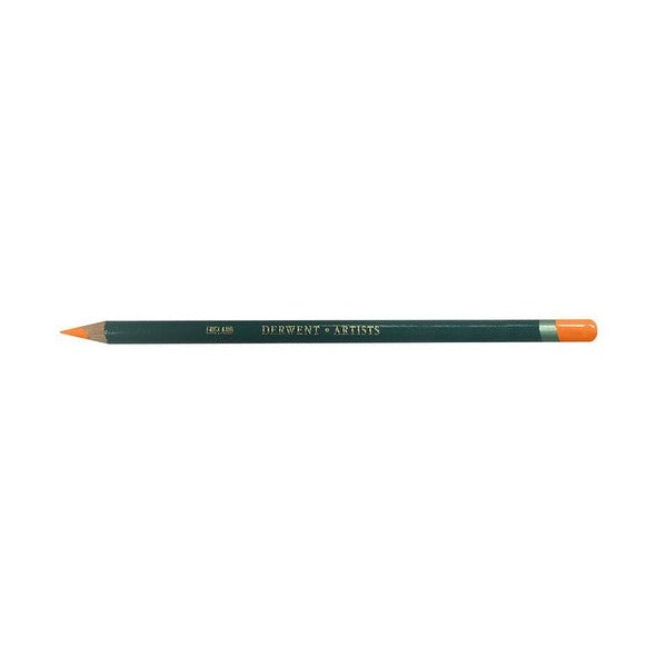Derwent Artists Pencil Orange Chrome Box of 6. Close-up of Orange Chrome Derwent Artists Pencil tip showing large colour strip.