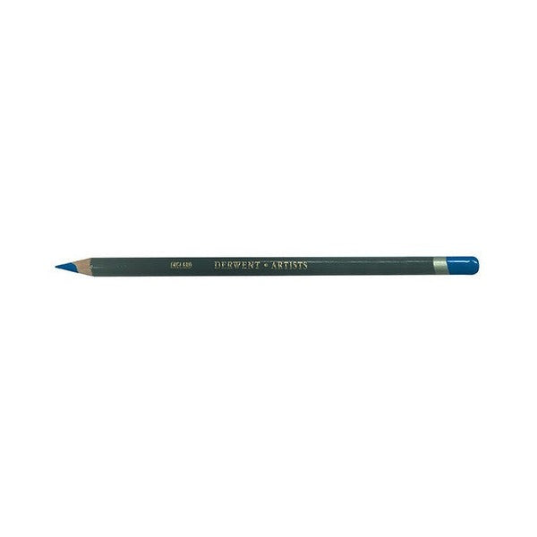 Derwent Artists Pencil Phthalo Blue Box of 6. Close-up of Phthalo Blue pencil tip showing large colour strip.