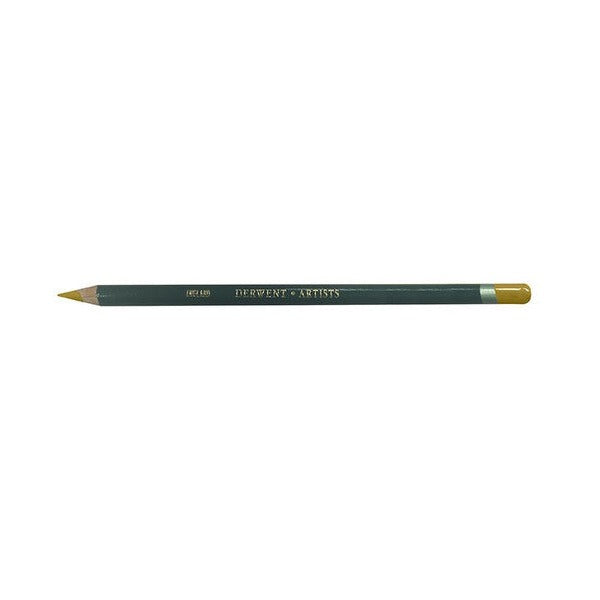 Derwent Artists Pencil Raw Sienna 5800 Box of 6. Close-up of the Raw Sienna 5800 pencil tip showing the large colour strip.