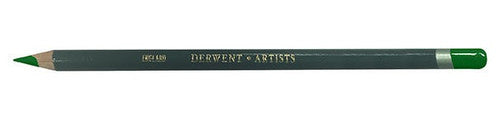 Derwent Artists Pencil Sap Green Box of 6. Close-up of Derwent Artists Pencil barrel in deep aquamarine with double-dipped end.