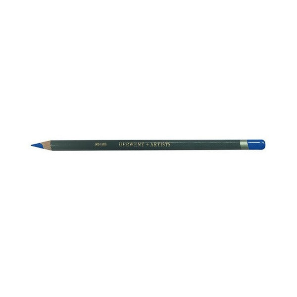 Derwent Artists Pencil Smalt Blue Box of 6. Close-up of the Smalt Blue Derwent Artists Pencil showing the aquamarine barrel.
