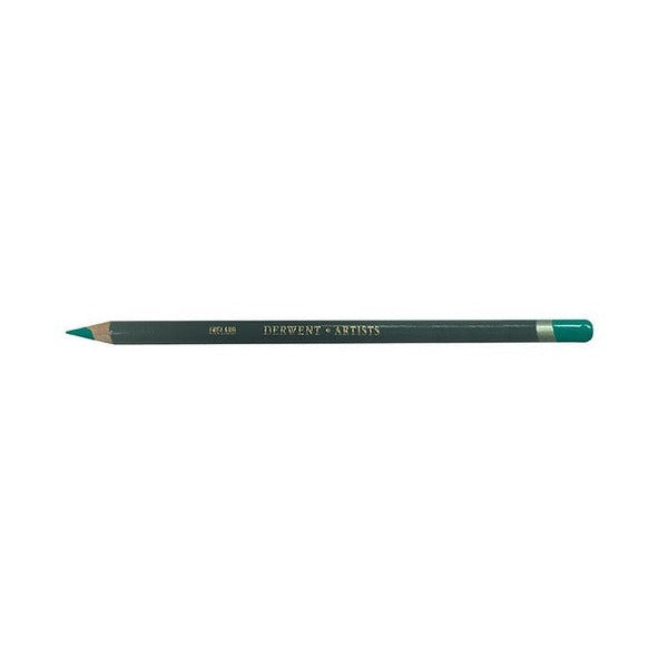 Derwent Artists Pencil Spruce Green Box of 6. Six Derwent Artists Spruce Green pencils laid out side by side showing aquamarine barrel.