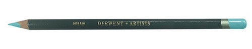 Derwent Artists Pencil Turquoise Blue Box of 6. Close-up of Derwent Artists Pencil turquoise blue barrel and double-dipped end.