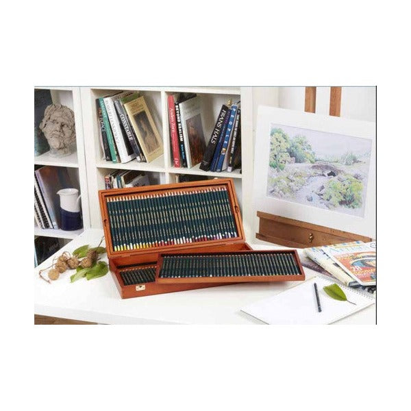 Derwent Artists Pencil Turquoise Blue Box of 6. Derwent Artists Pencil Turquoise Blue colour swatch and pencil side by side.