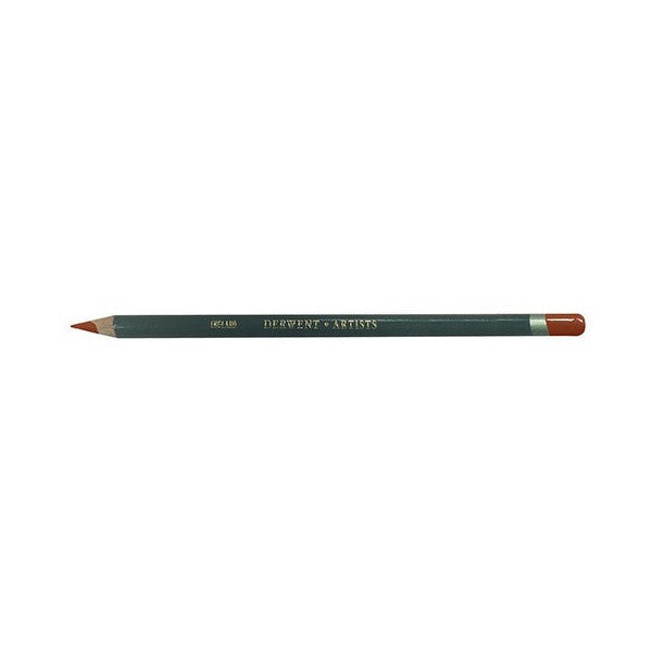 Derwent Artists Pencil Venetian Red Box of 6. Close-up of Venetian Red pencil tip showing large colour strip.
