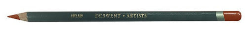 Derwent Artists Pencil Venetian Red Box of 6. Close-up of Venetian Red pencil tip showing large colour strip.