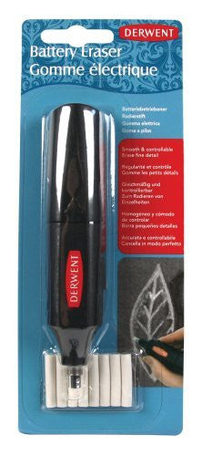 Derwent Academy Battery Operated Eraser Box of 8. Derwent Academy Battery Operated Eraser front view showing white barrel and tip.