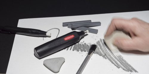 Derwent Academy Battery Operated Eraser Box of 8. Close-up of Derwent Academy eraser tip suitable for fine detail correction.