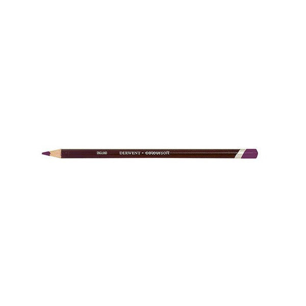 Derwent Coloursoft Pencil Bright Purple Box of 6. Close-up of Derwent Coloursoft Bright Purple pencil tip showing soft colour strip.