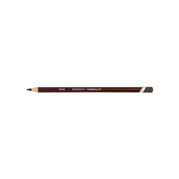 Derwent Coloursoft Pencil Brown Black Box of 6. Close-up of Derwent Coloursoft pencil tip showing soft velvety colour strip.