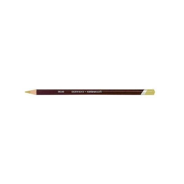 Smaller side view of the Derwent Coloursoft Pencil Cream on a white background, showing the Cream point, the gold barrel lettering and the Cream end.