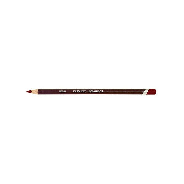 Derwent Coloursoft Pencil Deep Red Box of 6. Close-up of Derwent Coloursoft Deep Red pencil tip showing soft colour strip.