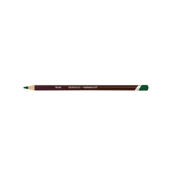 Derwent Coloursoft Pencil Green C420 Box of 6. Close-up of Derwent Coloursoft Green C420 pencil tip showing soft colour core.