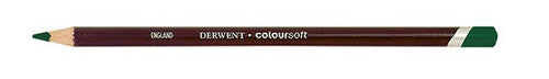 Derwent Coloursoft Pencil Green C420 Box of 6. Close-up of Derwent Coloursoft Green C420 pencil tip showing soft colour core.