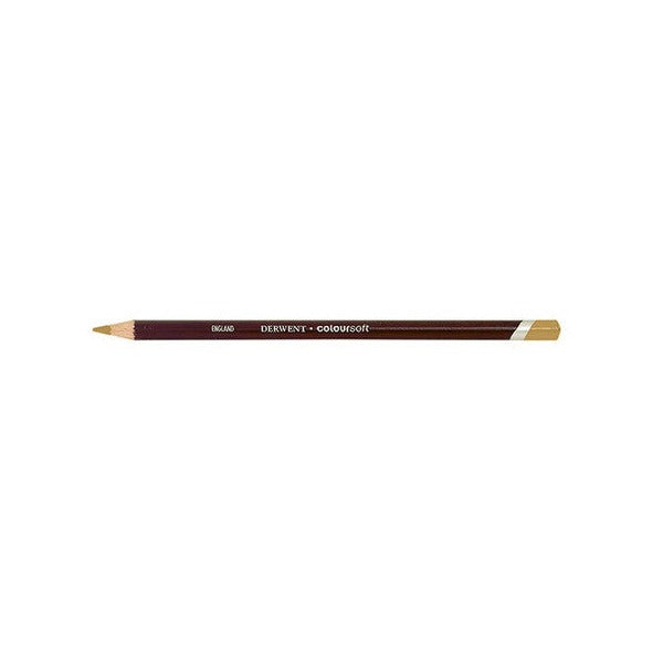 Derwent Coloursoft Pencil Light Sand Box of 6. Close-up of Derwent Coloursoft Light Sand pencil tip showing soft colour strip.