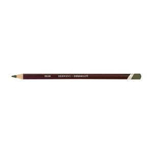 Derwent Coloursoft Pencil Lincoln Green, a single sharpened pencil lying flat with the point to the left, a dark maroon barrel with DERWENT Coloursoft lettering and a Lincoln Green end cap.