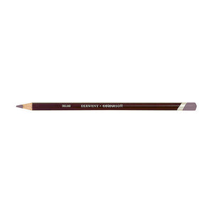 Derwent Coloursoft Pencil Pale Lavender, a single sharpened pencil lying flat with the point to the left, a dark maroon barrel with DERWENT Coloursoft lettering and a Pale Lavender end cap.