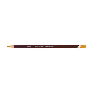 Derwent Coloursoft Pencil Pale Orange, a single sharpened pencil lying flat with the point to the left, a dark maroon barrel with DERWENT Coloursoft lettering and a Pale Orange end cap.