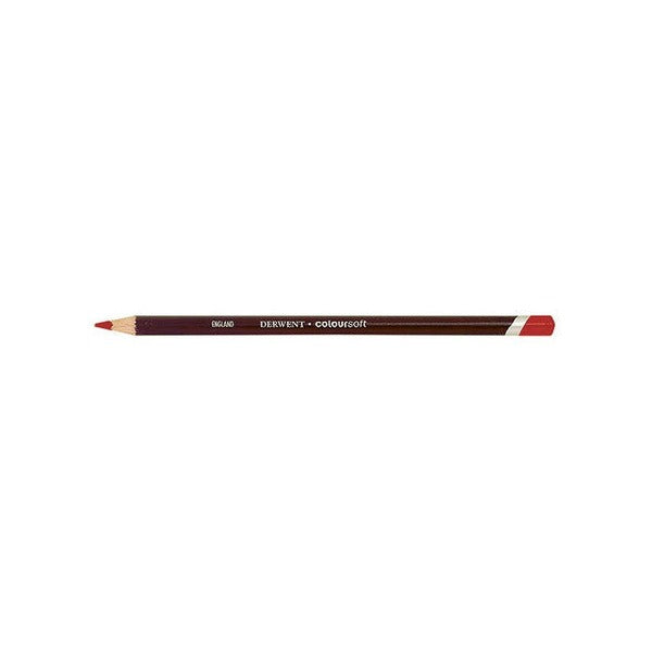 Derwent Coloursoft Pencil Red Box of 6. Close-up of Derwent Coloursoft Red pencil tip showing wide soft colour strip.