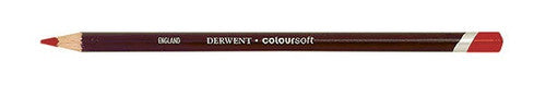 Derwent Coloursoft Pencil Red Box of 6. Close-up of Derwent Coloursoft Red pencil tip showing wide soft colour strip.
