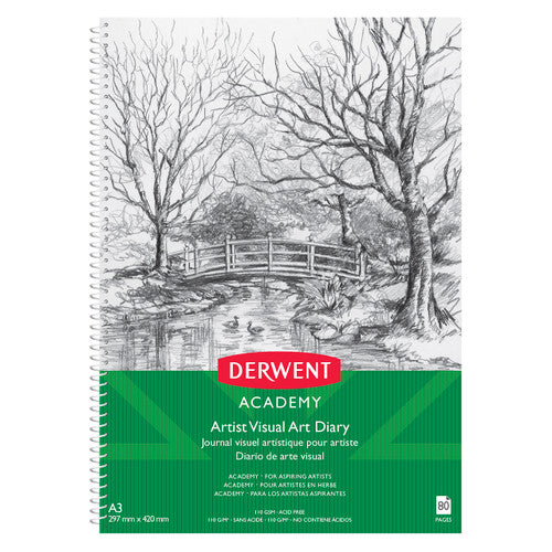 Derwent Academy Drawing Pad A3 Portrait 80 Pages Box of 5. Derwent Academy A3 portrait drawing pad with spiral binding and printed board cover.