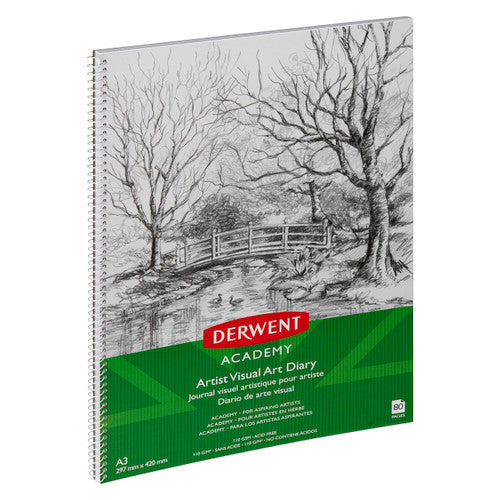 Derwent Academy Drawing Pad A3 Portrait 80 Pages Box of 5. Close-up of 110 gsm acid-free cartridge paper pages in Derwent Academy drawing pad.