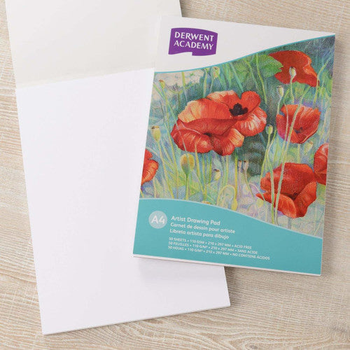 Derwent Academy Drawing Pad A4 Portrait 50 Sheets Box of 5. Close-up of 110gsm acid-free drawing paper texture in Derwent Academy pad.