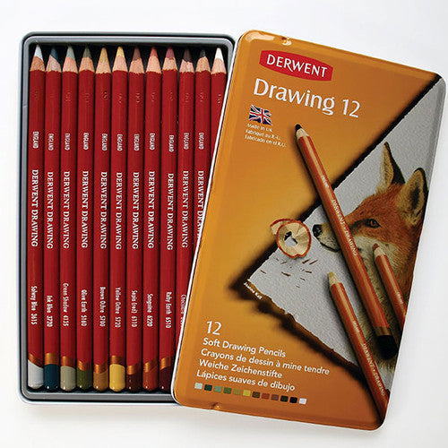 Derwent Drawing Pencil Assorted Tin of 12 Box of 6. Derwent Drawing Pencils assorted tin of 12 showing all pencil colours.