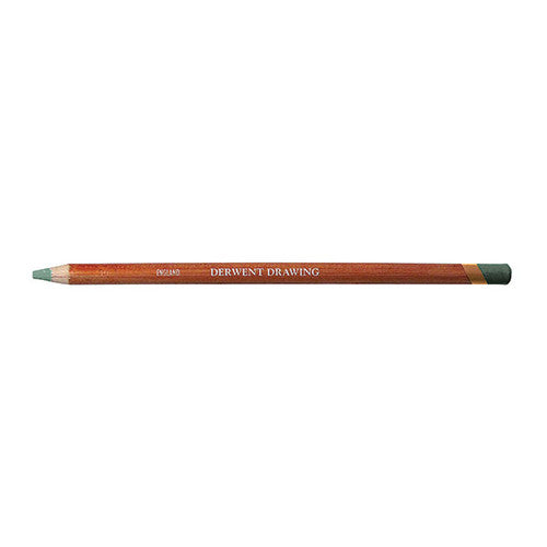 Derwent Drawing Pencil Smoke Blue Box of 6. Derwent Drawing Pencil Smoke Blue single pencil showing colour-coded end dip and gold band.