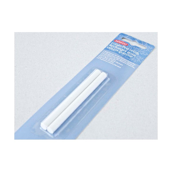 Derwent Eraser Pen Refills Pack of 2 Box of 12. Close-up of Derwent Eraser Pen refills suitable for precision erasing in artwork.