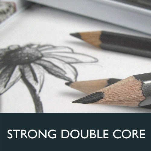 Derwent Graphic Pencils All Grades 9B to 9H Tin of 24. Side view of Derwent Graphic pencil showing grade marking and barrel detail.