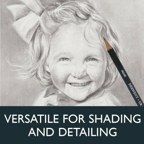 Derwent Academy Graphic Pencils Sketching Set Soft Grades 9B-H Tin 12. Derwent Graphic pencil tips showing sharp graphite points.