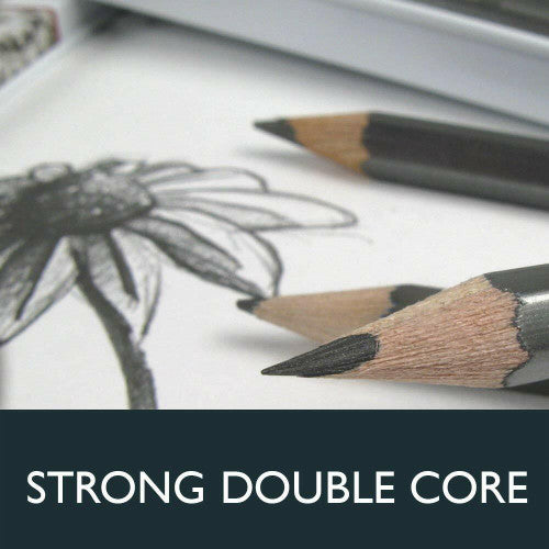 Derwent Academy Graphic Pencils Sketching Set Soft Grades 9B-H Tin 12. Derwent Graphic Pencil Set open tin displaying all 12 pencils.