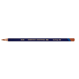 Derwent Inktense Pencil in Burnt Orange on white: navy barrel printed DERWENT INKTENSE and Burnt Orange 0260, with the end cap and sharpened point in the pencil colour